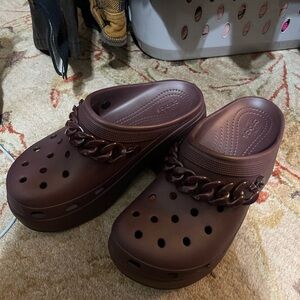 New Maroon CROCS Clogs with Chain Detail